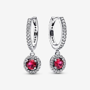 Pandora Red Round Sparkling Hoop Earrings Sterling Silver | 95408-KYPI