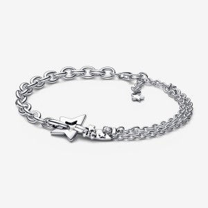 Pandora Shooting Star Double Chain Bracelet Sterling Silver | 17826-SFBU