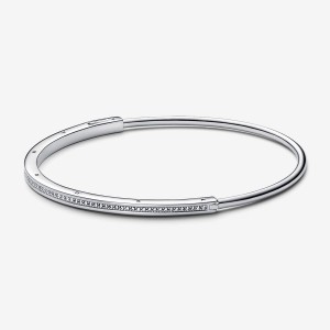 Pandora Signature I-D Pavé Bangle Sterling Silver | 30279-FYXC