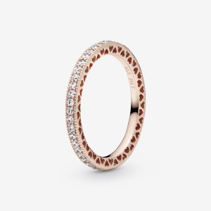 Pandora Sparkle & Hearts Ring Rose Gold Plated | 01572-QONE