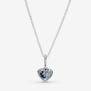 Pandora Sparkling Blue Moon & Stars Heart Necklace Sterling Silver | 89754-YQJW