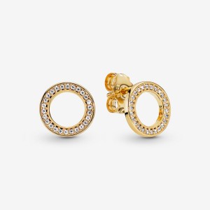 Pandora Sparkling Circle Stud Earrings Gold Plated | 59681-NSZO