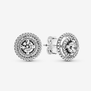 Pandora Sparkling Double Halo Stud Earrings Sterling Silver | 56328-QIBZ