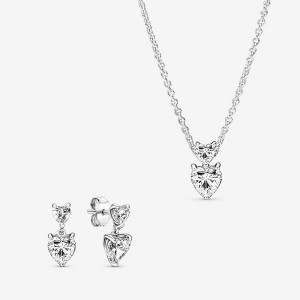 Pandora Sparkling Double Heart Jewelry Set | 75809-RQIC