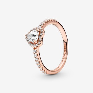 Pandora Sparkling Elevated Heart Ring Rose Gold Plated | 95821-QHWZ