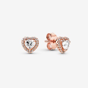 Pandora Sparkling Elevated Heart Stud Earrings Rose Gold Plated | 70528-VCXS