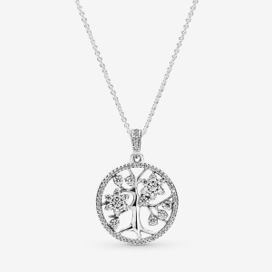 Pandora Sparkling Family Tree Necklace Sterling Silver | 45821-XEQN