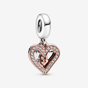 Pandora Sparkling Freehand Heart Dangle Charm Two-tone | 36219-GLTR