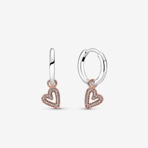 Pandora Sparkling Freehand Heart Hoop Earrings Two-tone | 89126-HLAT