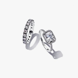 Pandora Sparkling Halo Ring Set | 53907-TQFZ