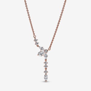 Pandora Sparkling Herbarium Cluster Drop Collier Necklace Rose Gold Plated | 46327-WETQ