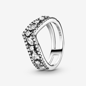 Pandora Sparkling Marquise Double Wishbone Ring Sterling Silver | 50894-VZCE