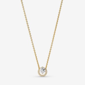 Pandora Sparkling Round Halo Pendant Collier Necklace Gold Plated | 31257-DQTP