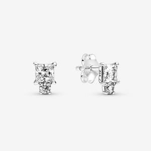 Pandora Sparkling Round & Square Earrings Sterling Silver | 46257-RCSE