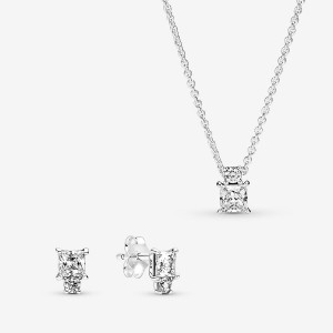 Pandora Sparkling Round & Square Necklace and Earring Set | 49178-KYDR