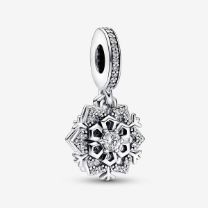 Pandora Sparkling Snowflake Double Dangle Charm Sterling Silver | 92037-RYKL