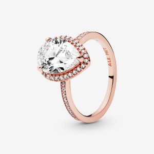 Pandora Sparkling Teardrop Halo Ring Rose Gold Plated | 58207-PCBG