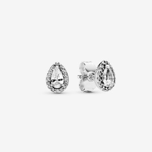 Pandora Sparkling Teardrop Halo Stud Earrings Sterling Silver | 59847-BCJZ