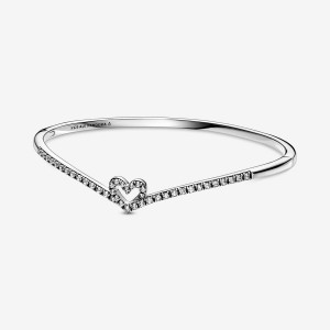 Pandora Sparkling Wishbone Heart Bangle Sterling Silver | 83496-MOLF