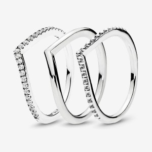 Pandora Sparkling Wishbone Stacking Ring Set Sterling Silver | 09812-AJES