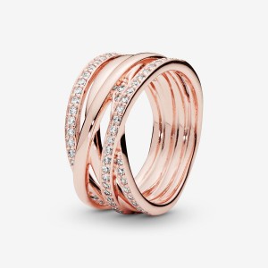 Pandora Sparkling & Polished Lines Ring Rose Gold Plated | 82941-LZEB