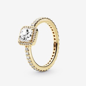 Pandora Square Sparkle Halo Ring Gold | 79025-MPKG