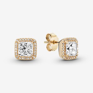 Pandora Square Sparkle Halo Stud Earrings Gold | 64025-TCRH