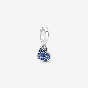 Pandora Stellar Blue Pavé Tilted Heart Dangle Charm Sterling Silver | 58734-WSMD