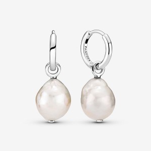 Pandora Treated Freshwater Cultured Baroque Pearl Hoop Earrings Sterling Silver | 52163-EPLU