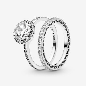 Pandora True Elegance Round Halo Ring Set | 78026-QWYV