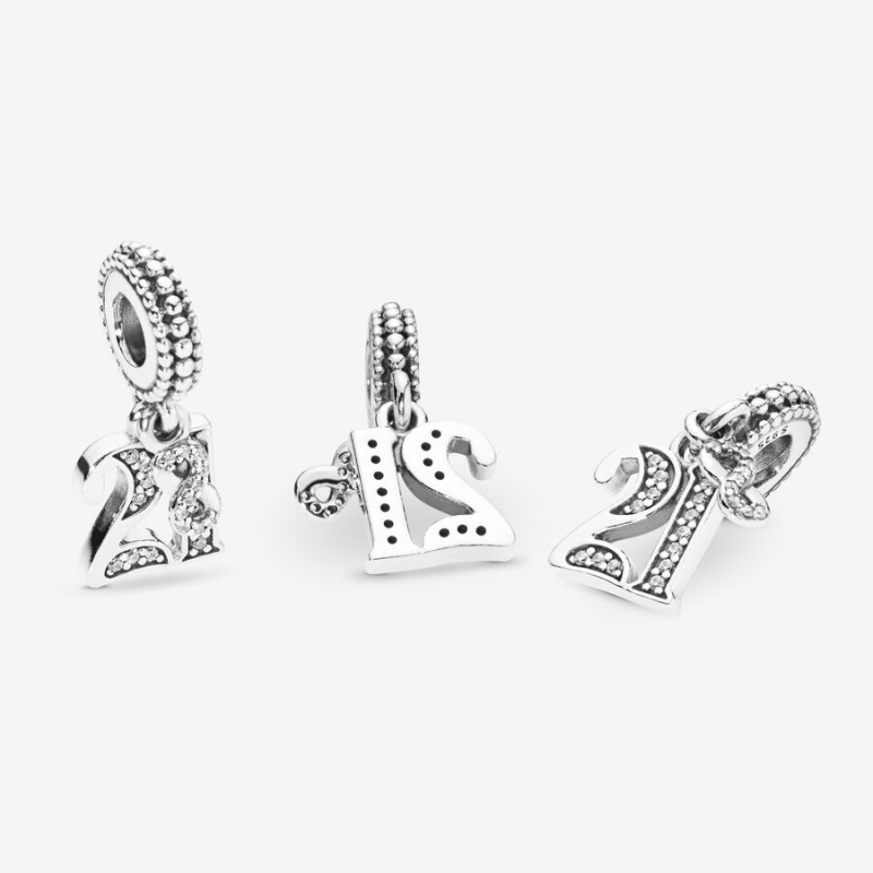 Pandora 21st Celebration Dangle Charm Sterling Silver | 54027-QWPY