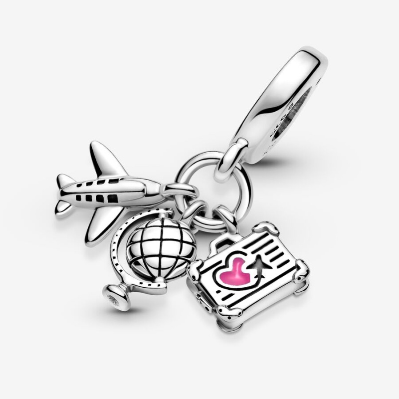 Pandora Airplane, Globe & Suitcase Dangle Charm Sterling Silver | 18547-XBLJ