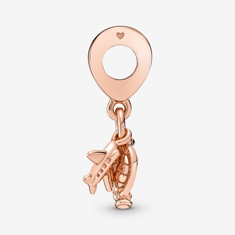 Pandora Airplane, Globe & Suitcase Triple Dangle Charm Rose Gold Plated | 10543-YHAW