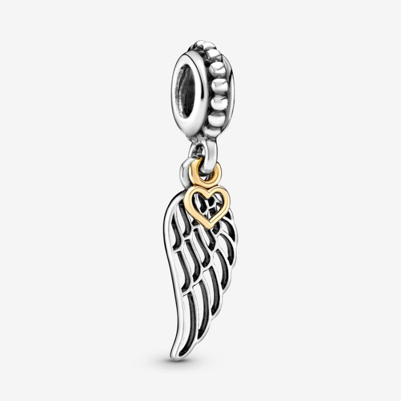 Pandora Angel Wing and Heart Dangle Charm Two-tone | 97582-IHKO