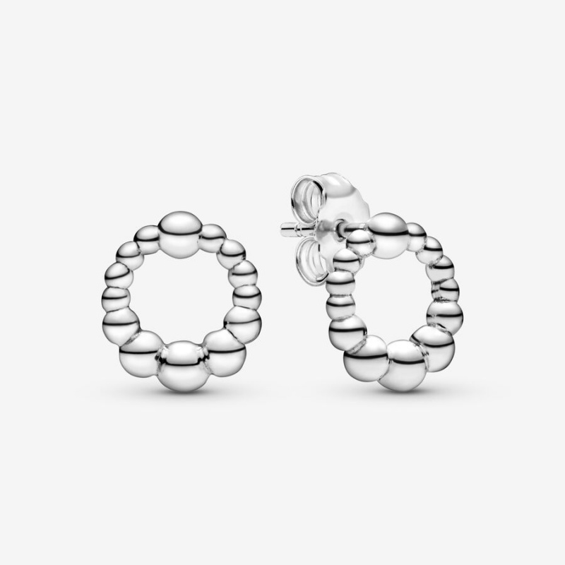 Pandora Beaded Circle Stud Earrings Sterling Silver | 18320-EQDB