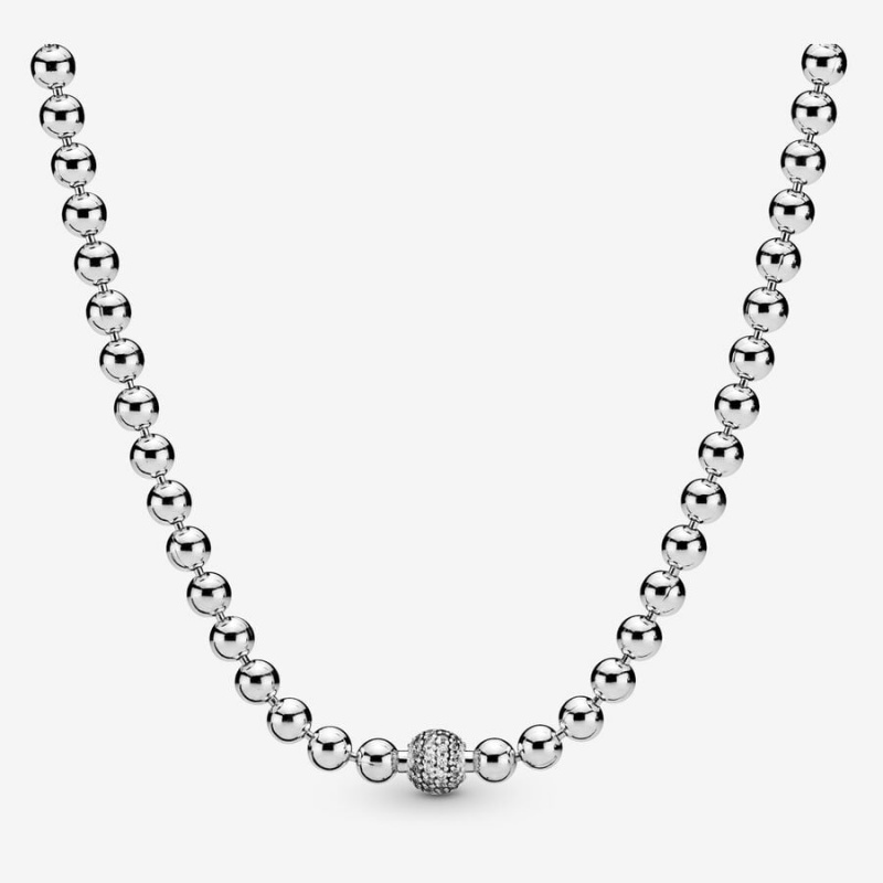 Pandora Beads & Pavé Necklace Sterling Silver | 87426-EGRI