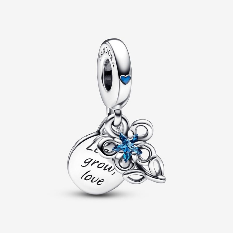 Pandora Blooming Flower Double Dangle Charm Sterling Silver | 42759-RFLJ