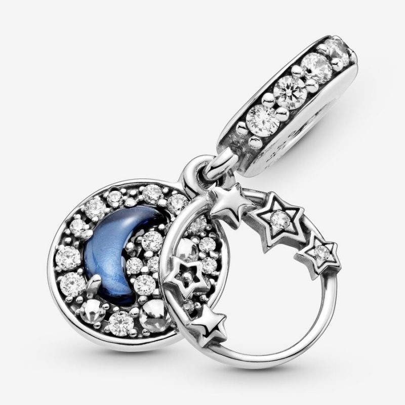 Pandora Blue Night Sky Crescent Moon & Stars Dangle Charm Sterling Silver | 41298-ZGYL