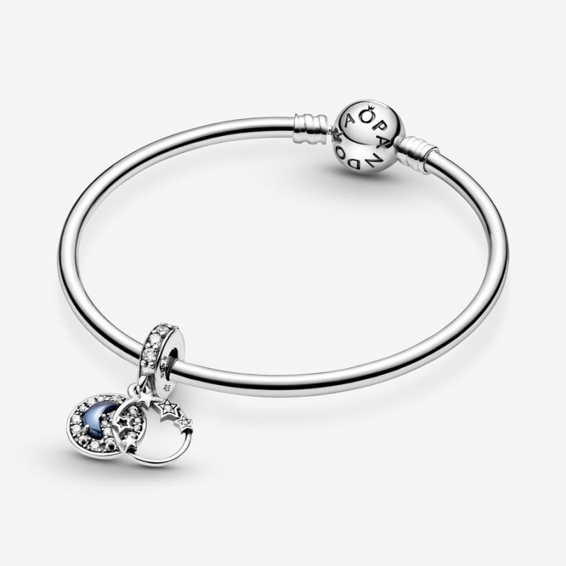 Pandora Blue Night Sky Crescent Moon & Stars Dangle Charm Sterling Silver | 41298-ZGYL