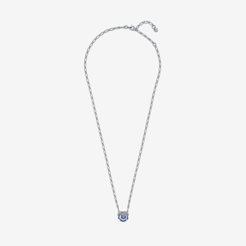 Pandora Blue Pansy Flower Pendant Necklace Sterling Silver | 49213-VHQO