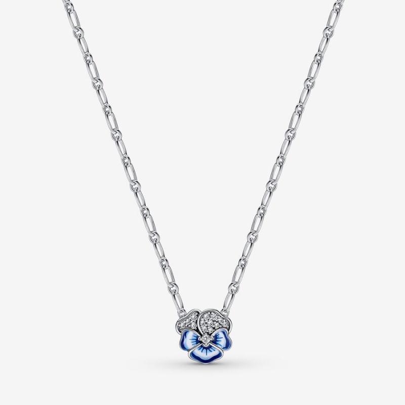 Pandora Blue Pansy Flower Pendant Necklace Sterling Silver | 49213-VHQO