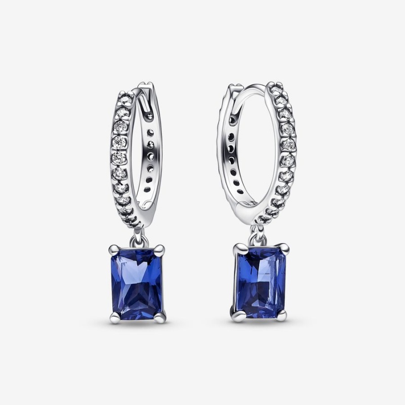 Pandora Blue Rectangular Sparkling Hoop Earrings Sterling Silver | 35764-BOLC