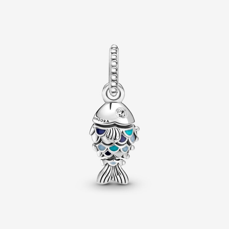 Pandora Blue Scaled Fish Dangle Charm Sterling Silver | 48021-VLJI