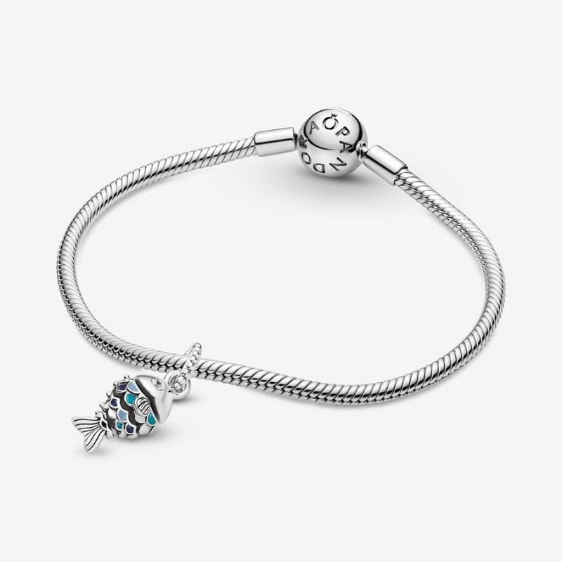 Pandora Blue Scaled Fish Dangle Charm Sterling Silver | 48021-VLJI