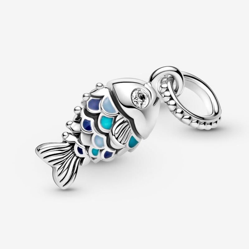 Pandora Blue Scaled Fish Dangle Charm Sterling Silver | 48021-VLJI