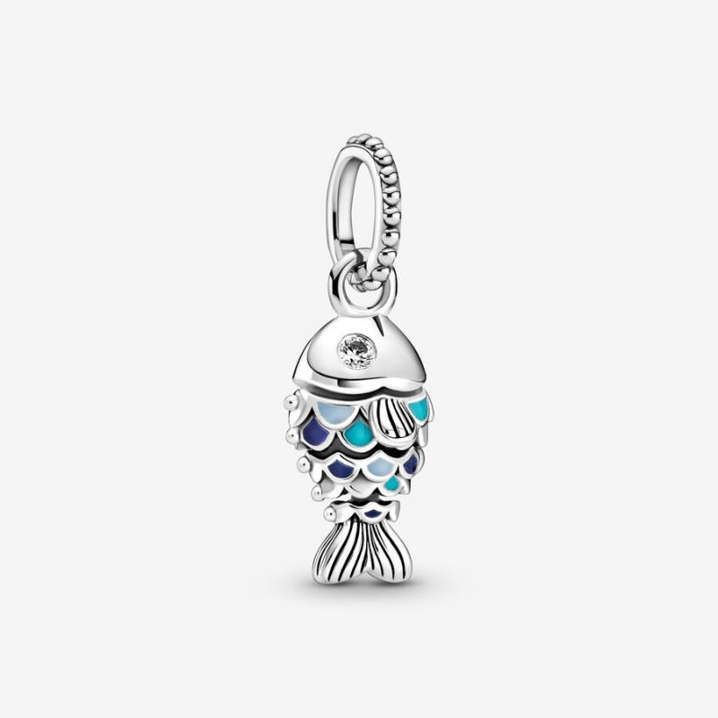 Pandora Blue Scaled Fish Dangle Charm Sterling Silver | 48021-VLJI