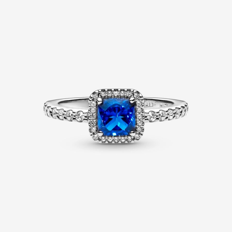 Pandora Blue Square Sparkle Halo Ring Sterling Silver | 60312-CJRY