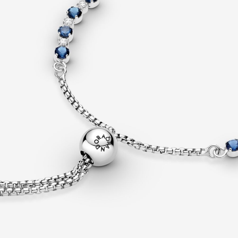 Pandora Blue and Clear Sparkle Slider Bracelet Sterling Silver | 48159-XDQG