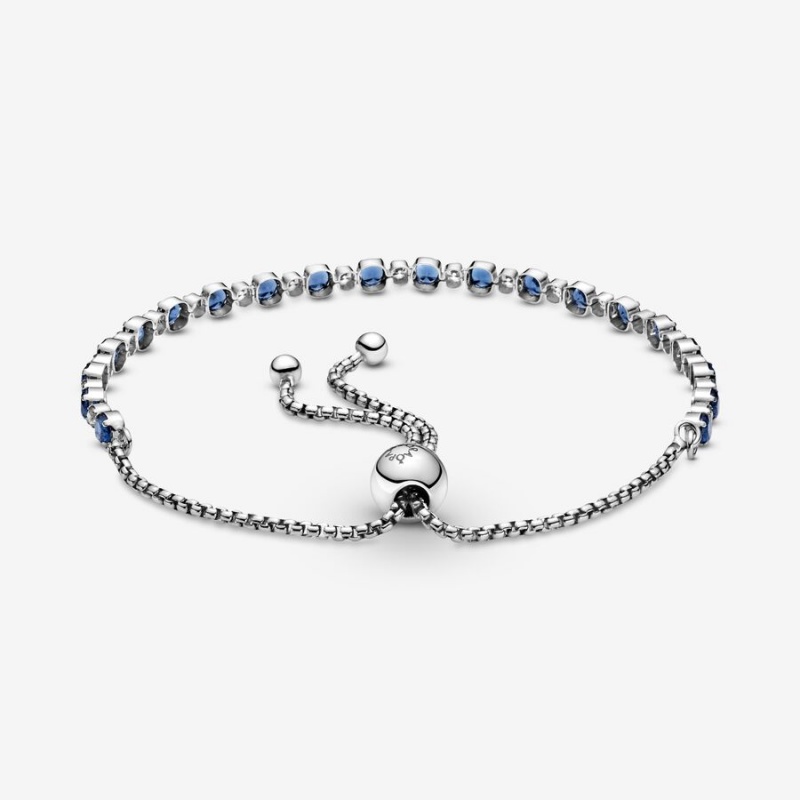 Pandora Blue and Clear Sparkle Slider Bracelet Sterling Silver | 48159-XDQG