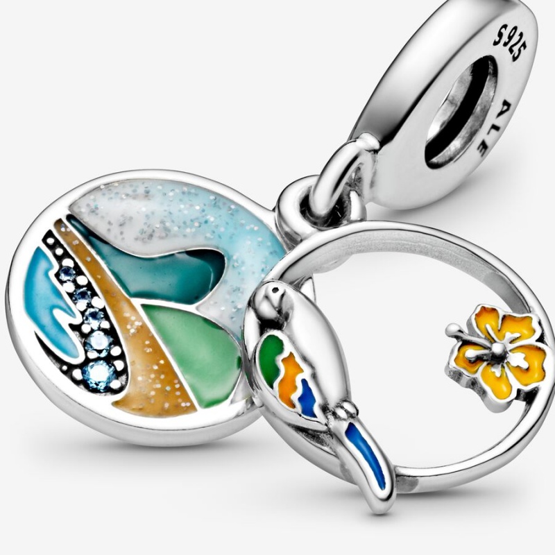 Pandora Brazil Beach & Parrot Dangle Charm Sterling Silver | 81374-YKXT